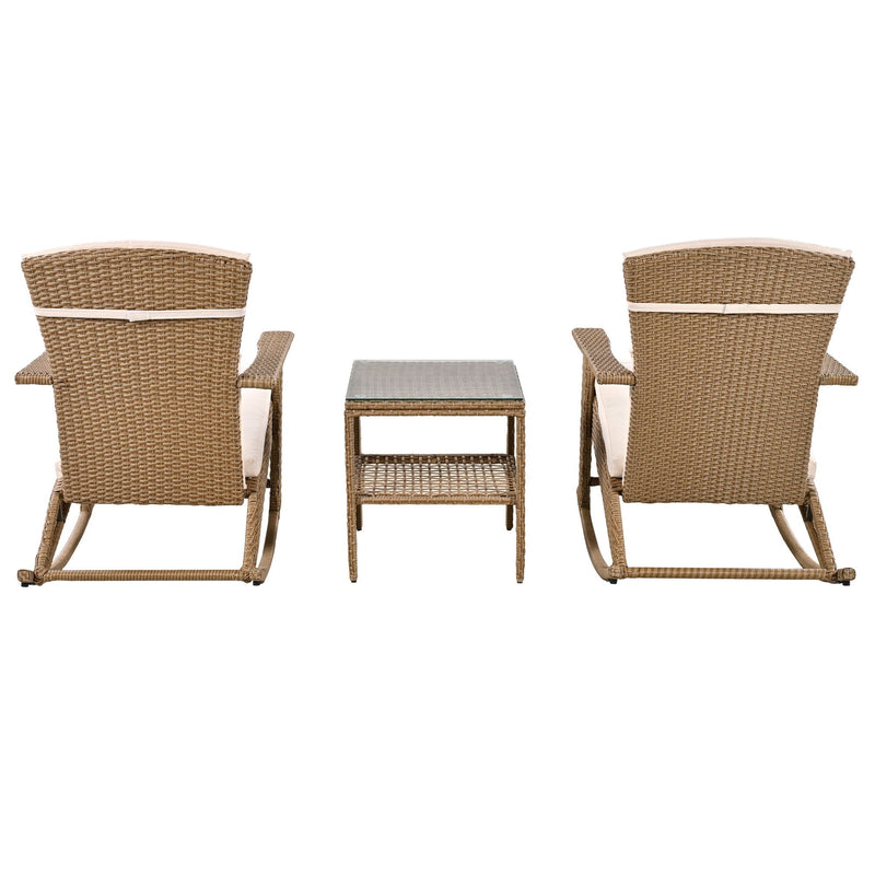 Adjustable Outdoor Wicker Double Rocking Chair with Coffee Table, Suitable for Backyard, Garden, Poolside.