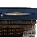 5 Pieces Outdoor Patio Furniture Set with Pet House Cool Bar and Retractable Side Tray, Rattan Wicker Patio Swivel Rocking Chairs Set of 2 with Ottomans for Backyard, Porch, Balcony, Navy Blue