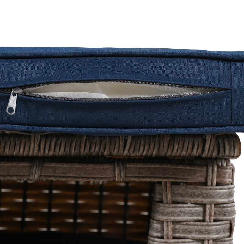 5 Pieces Outdoor Patio Furniture Set with Pet House Cool Bar and Retractable Side Tray, Rattan Wicker Patio Swivel Rocking Chairs Set of 2 with Ottomans for Backyard, Porch, Balcony, Navy Blue