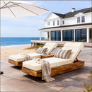Modern Acacia Wood Outdoor Chaise Lounge with Beige Cushion