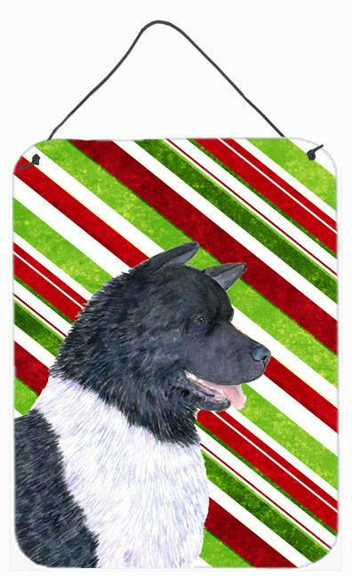 Akita Candy Cane Holiday Christmas Aluminium Metal Wall or Door Hanging Prints