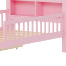Bed With Headboard Storage Rack, 2 Under Bed Drawers, 3 Side Guardrails For Safety by HouseOfZazla