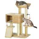 38" Cat Tree for Indoor Cats, Cat Tower with Scratching Posts, Ramp, Condo, Toy Balls, Platform, Bed, Ramp, Beige
