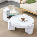 A modern, fashionable, and durable marble textured MDF coffee table with a side table. Match with multiple scenes. Suitable for living room and bedroom.