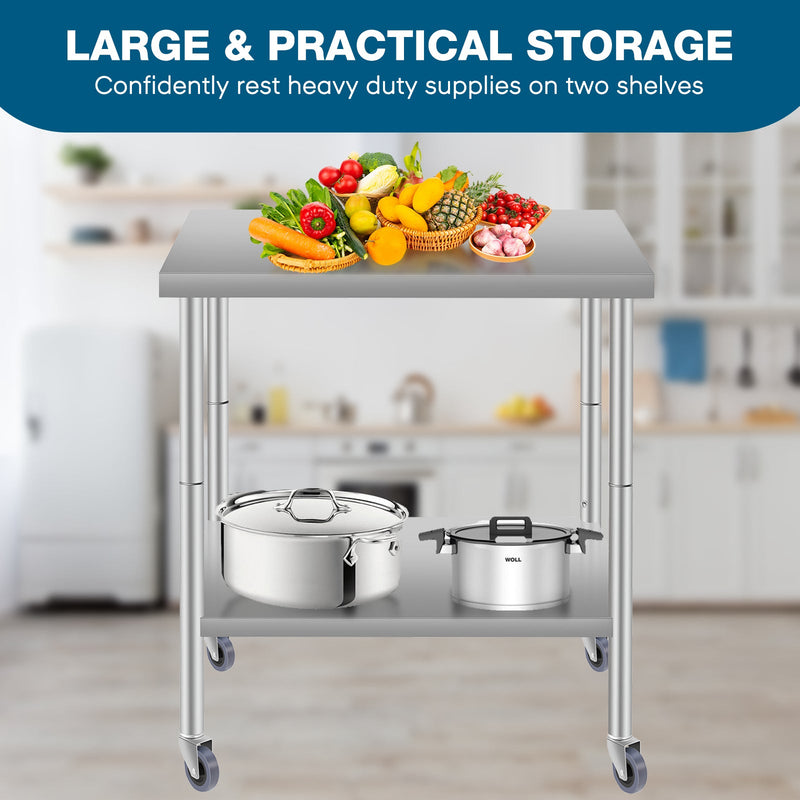 36''*24'' Commercial Work Table for Restaurant and Home Stainless Steel Kitchen Prep Table with Under Shelf and wheels