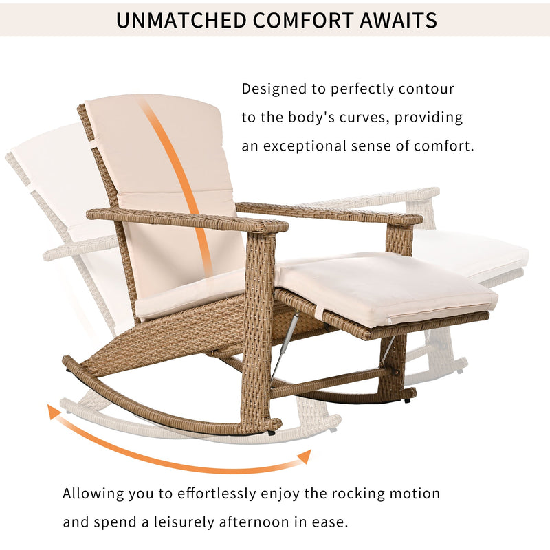 Adjustable Outdoor Wicker Double Rocking Chair with Coffee Table, Suitable for Backyard, Garden, Poolside.