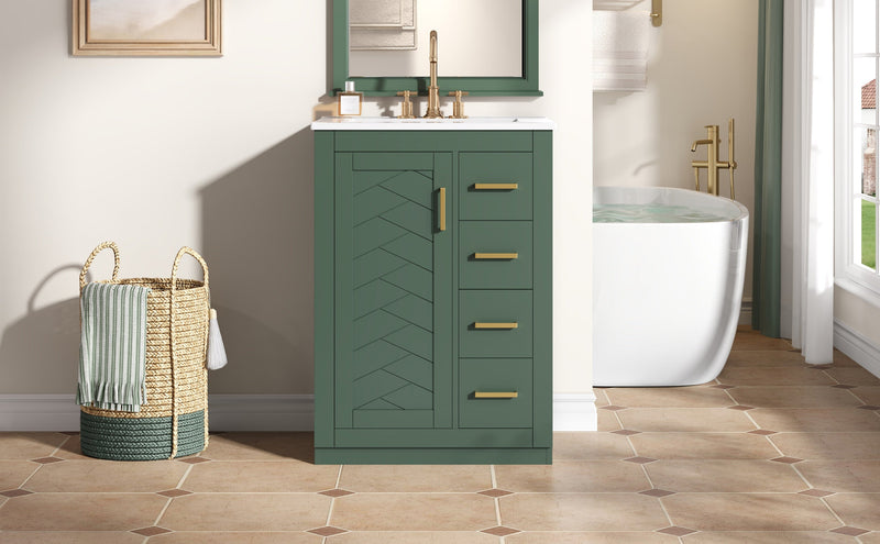 24" Bathroom Vanity with Integrated Ceramic Sink and Storage, photo 9 of 10
