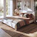 Upholstered Platform Bed Frame With Curved Headboard, Wood Slats Support