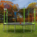 14Ft Trampoline With Basketball Hoop Inflator And Ladder (Inner Safety Enclosure) - Green by HouseOfZazla