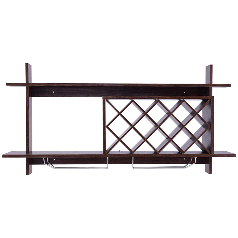 Wall Mount Wine Rack with Glass Holder & Storage Shelf-Walnut, photo 7 of 8