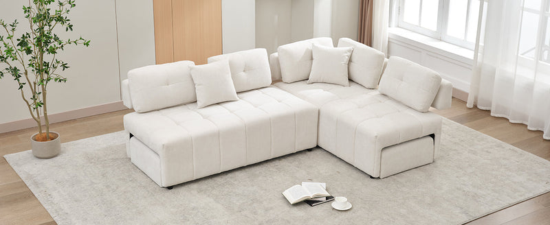 91.73" L-shaped Sofa Sectional Sofa Couch with 2 Stools and 2 Lumbar Pillows for Living Room, Biege