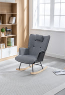 35.5 inch Rocking Chair with Footrest, Soft Houndstooth Fabric Leather Fabric Rocking Chair for Nursery, Comfy Wingback Glider Rocker with Safe Solid Wood Base for Living Room Bedroom Balcony (black)