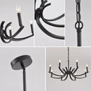 8-Light Farmhouse Chandelier, Black Metal