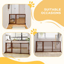 Adjustable Wooden Pet Gate, Freestanding Dog Fence for Doorway, Hall, 3 Panels w/ Safety Barrier, Lockable Door, Brown, 44.5"-65.25" L x 14.25" H