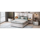 Full Size Upholstered Platform Bed, Two Outlets and USB Charging Ports on Both Sides, Two Bedside Pillows, Storage Shelves,Velvet,Beige