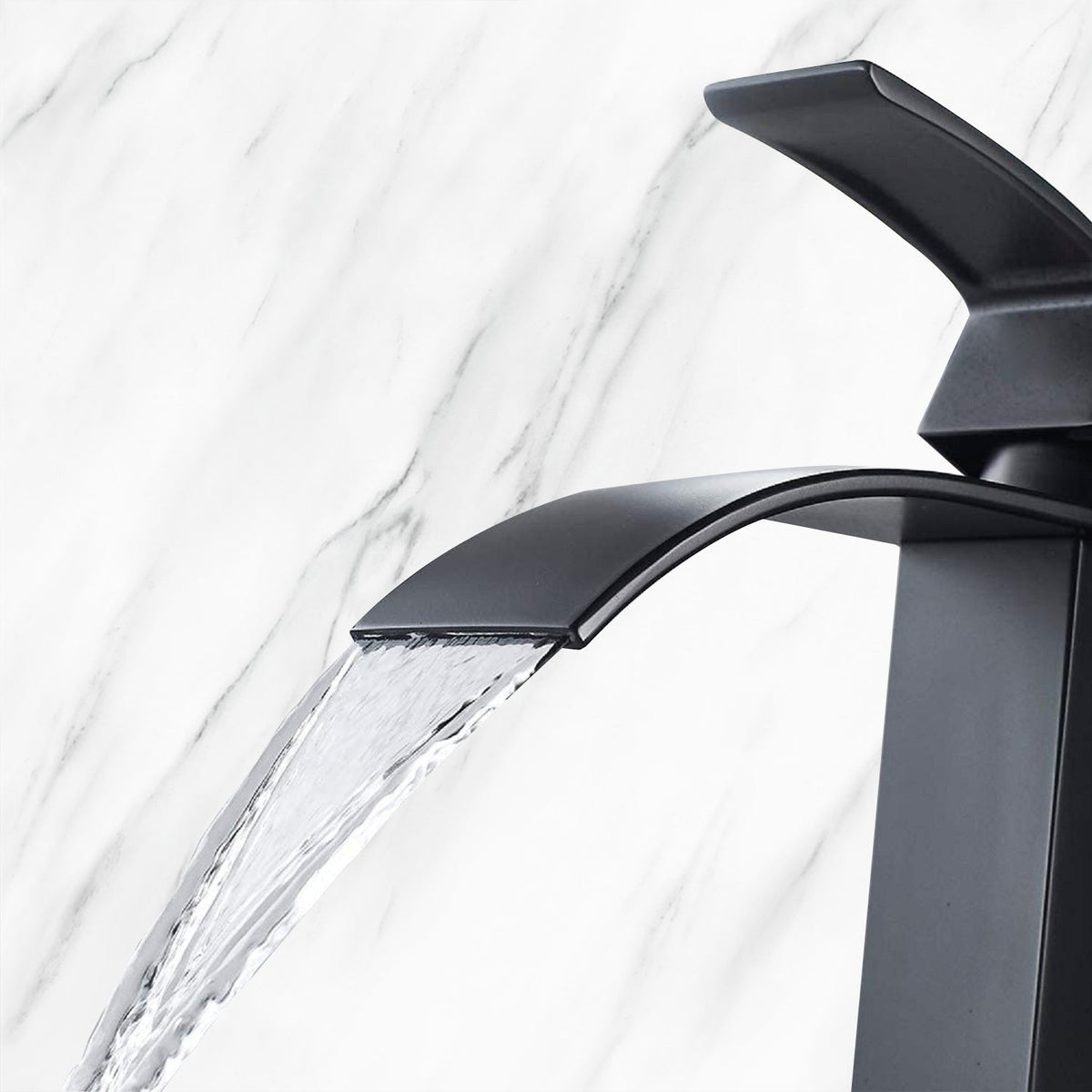 Waterfall Spout Bathroom Sink Single Handle Faucet with Pop-Up Drain, photo 9 of 10