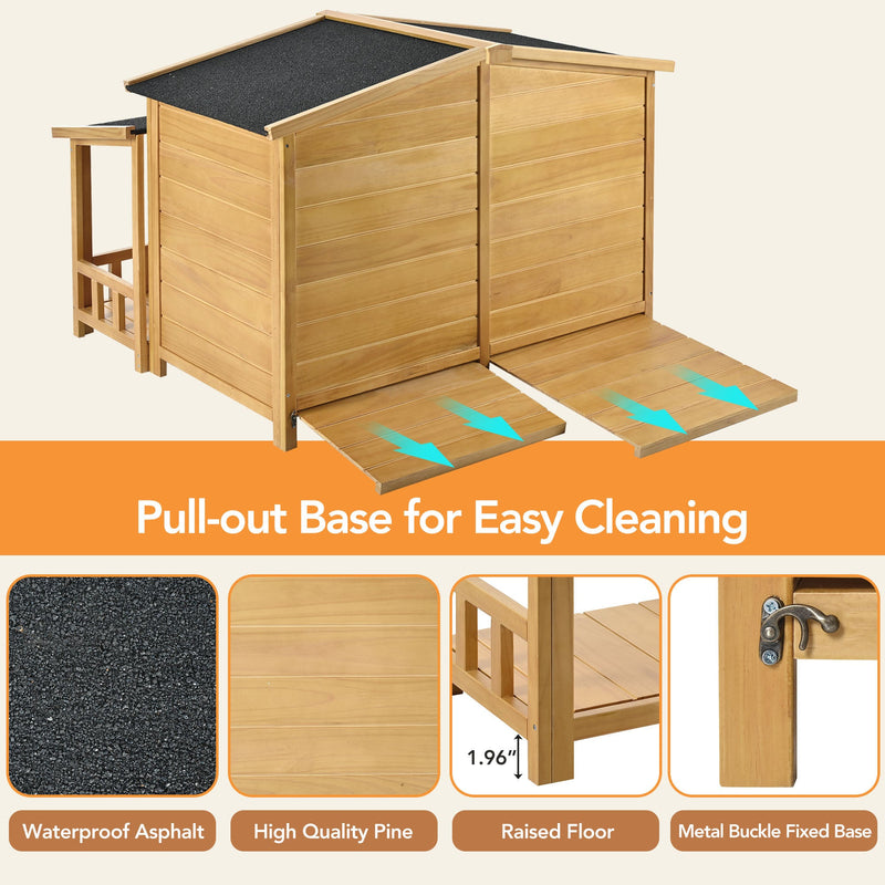 47.2" Wooden Dog House, Outdoor & Indoor Dog Crate, Pet Kennel With Porch, Solid Wood, Weatherproof, Medium, Nature