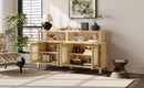 Bohemian Style Rattan Buffet Storage Cabinet with Solid Wood Frame