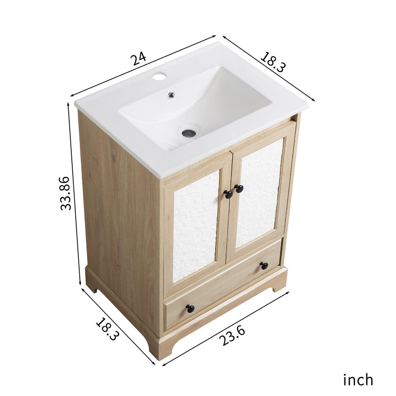 Bathroom Vanity With Basin 1 Drawer, Particle Board Construction, Free Standing Storage - Brown, photo 7 of 9