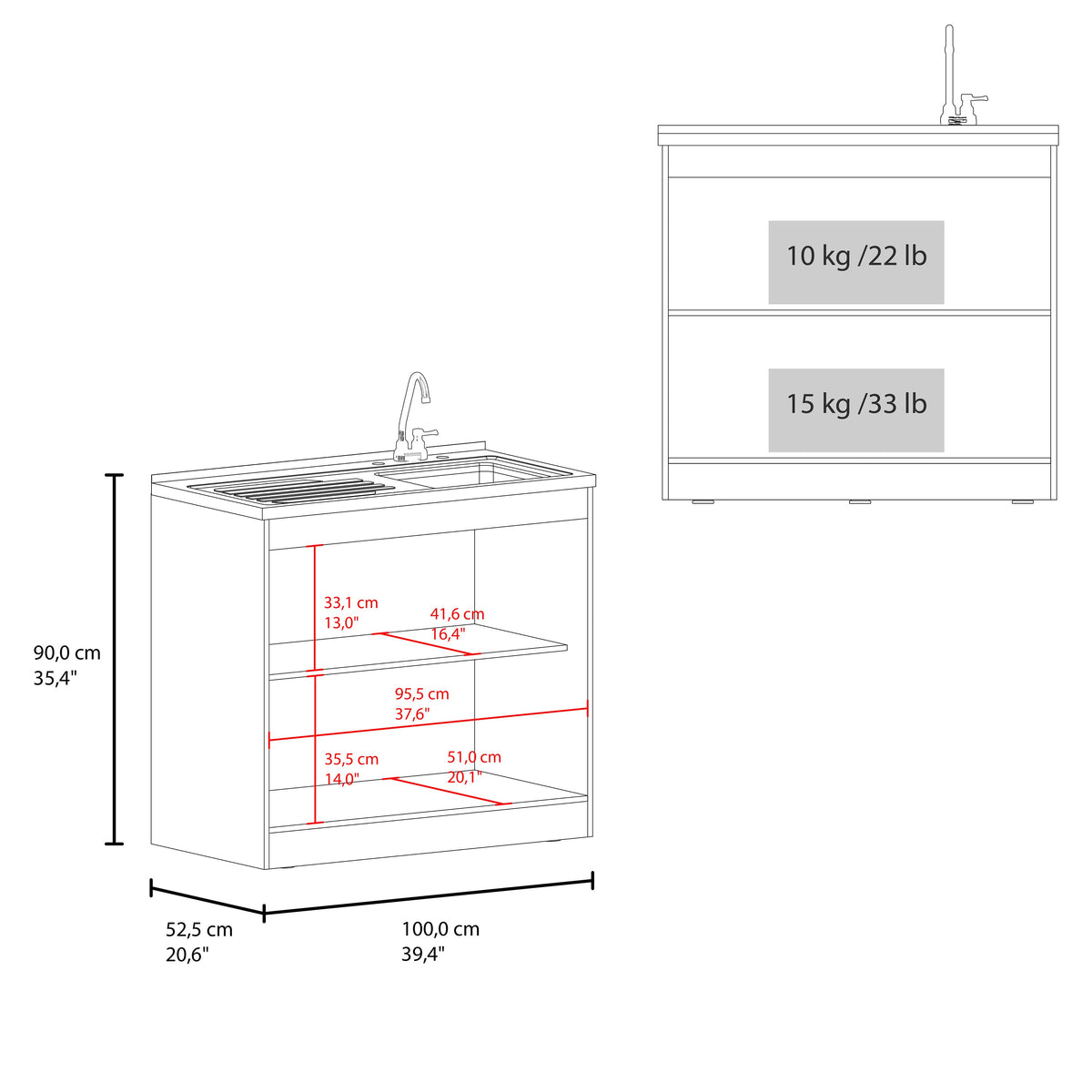 Salento Freestanding Sink, Double Door Cabinet, Two Shelves, photo 9 of 10