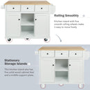 Kitchen Cart with Rubber wood Drop-Leaf Countertop ,Cabinet door internal storage racks,Kitchen Island on 5 Wheels with Storage Cabinet and 3 Drawers for Dinning Room,White by Montret