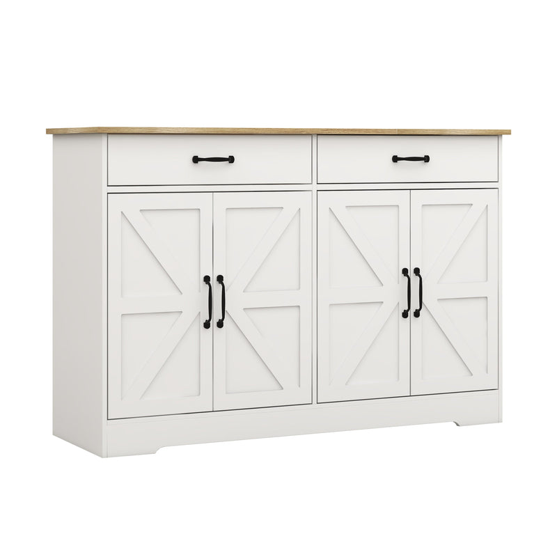 47.95" Farmhouse Buffet Cabinet Storage Sideboard with 2 Drawers and 4 Doors for Dining Living Room Kitchen Cupboard-White