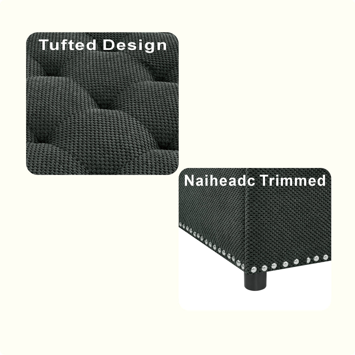 Tufted Storage Ottoman with Nailhead Trim - Dark, photo 8 of 10