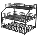 Twin Long / Full Long / Queen Triple Bunk Bed With Long And Short Ladder And Full-Length Guardrails - Black by HouseOfZazla