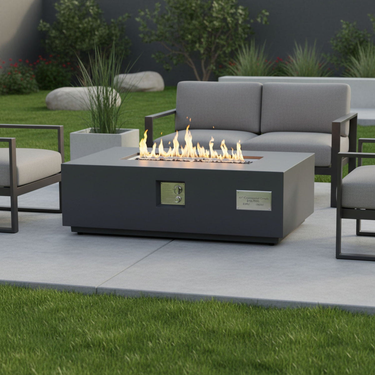 Volon - Rectangular Fire Pit Table, Propane Powered, 50,000 BTU - Light Gray, photo 22 of 25