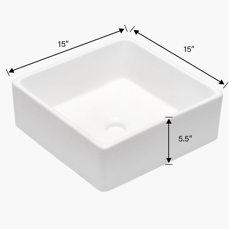 Elegant European Style Ceramic Square Vessel Bathroom Sink - White, photo 7 of 8