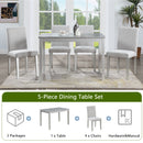 5 Piece Wooden Dining Table Set, Kitchen Table Set with a Rectangular Table and 4 Upholstered Chairs, Wooden Dining Room Table with Crystal Decoration and Chairs Set for Kitchen, Dining Room, Gray
