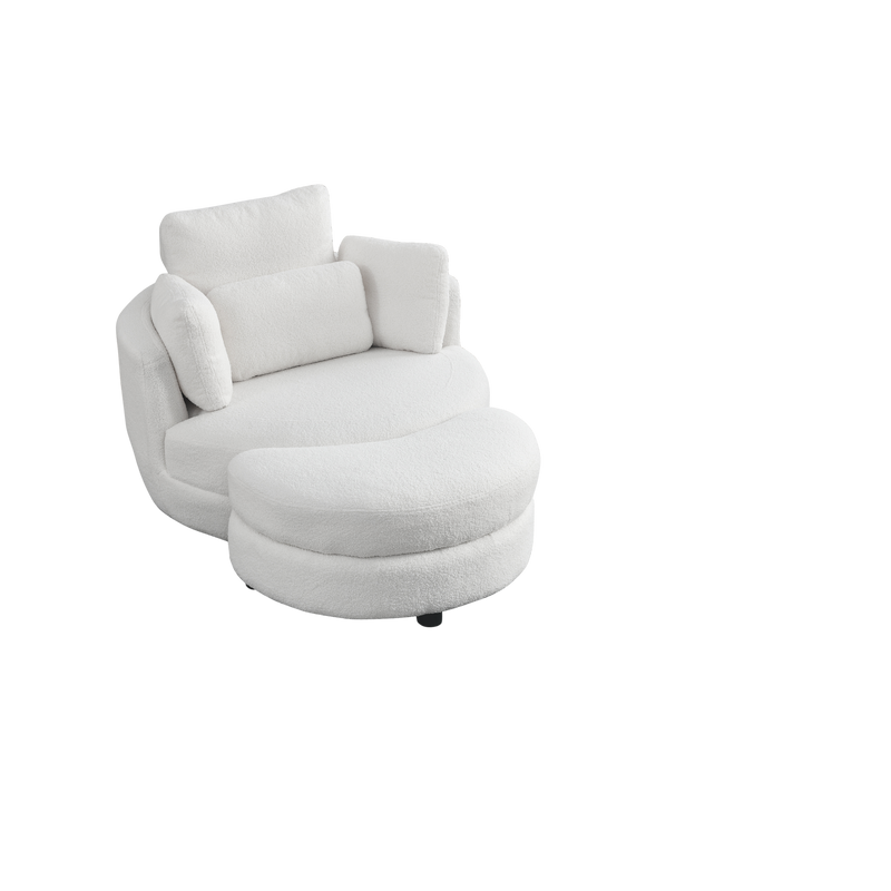 39" W Oversized Swivel Chair with moon storage ottoman for Living Room, Modern Accent Round Loveseat Circle Swivel Barrel Chairs for Bedroom Cuddle Sofa Chair Lounger Armchair, 4 Pillows, Teddy Fabric