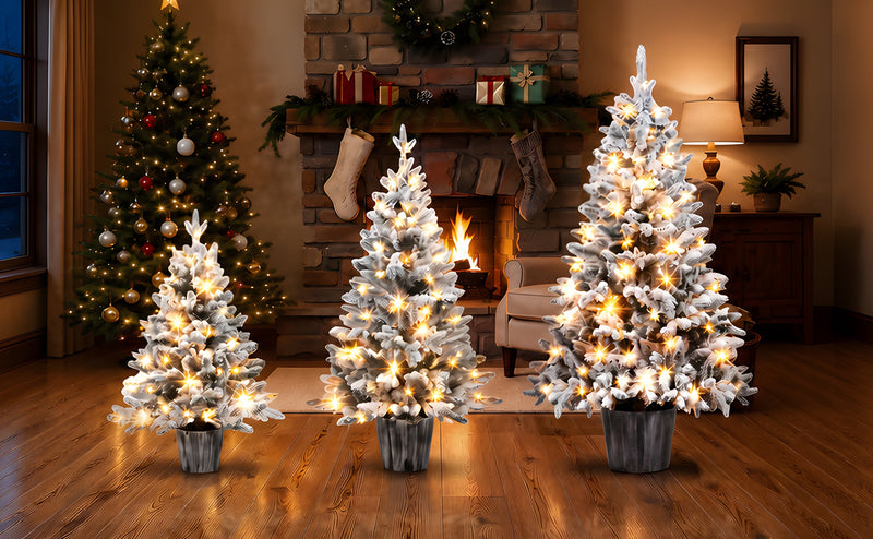 3-Piece Flocked Pre-Lit Christmas Tree Set, photo 8 of 10