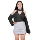 Off-the-Shoulder Blouse with V-Neck and Long Sleeves by LJGDeals