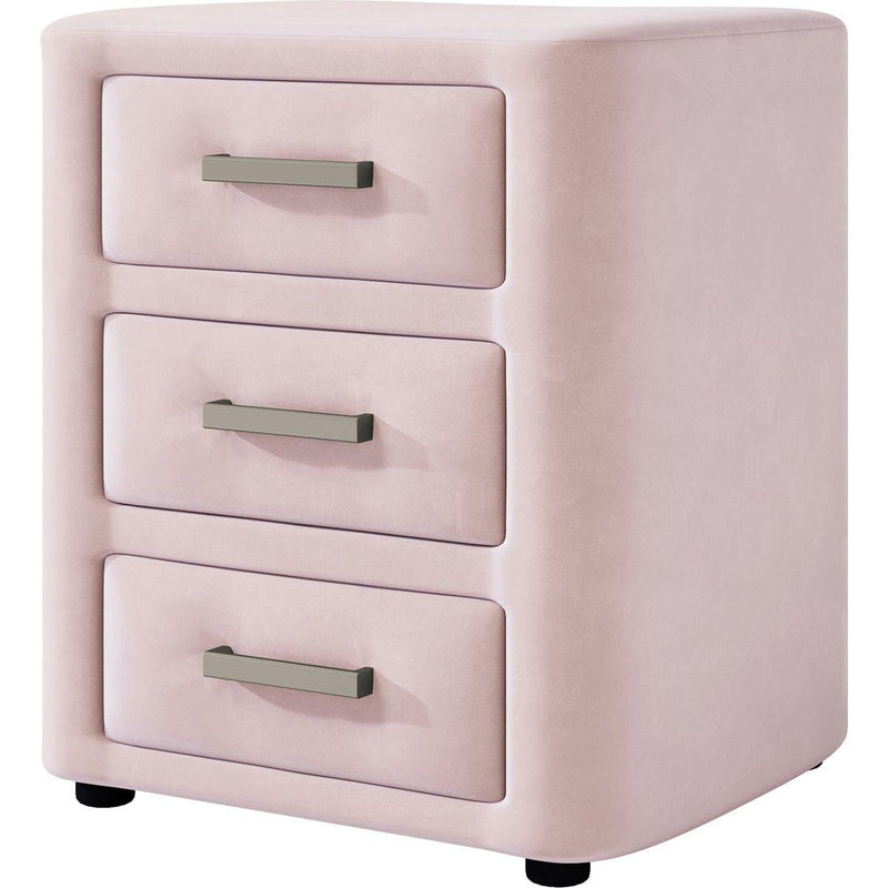 3 Pieces Bedroom Sets Full Size Velvet Upholstered Platform Bed Vertical Channel Tufted Headboard and Two Three-drawer Nightstands,Pink