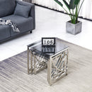 3 Pieces Silver Square Nesting Glass End Tables- Small Coffee Table Set- Stainless Steel Small Coffee Tables with Dark Gray Tempered Glass- 18" Modern Minimalist Side Table for Living Room (Curve)