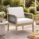 Outdoor Acacia Wood Club Chair with Handwoven Rope, Light Teak Finish by HouseOfZazla