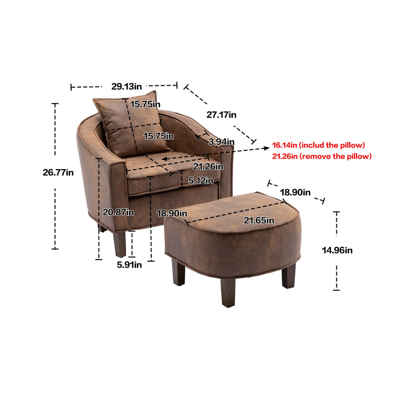 Accent Chair with Ottoman, Mid Century Modern Barrel Chair Upholstered Club Tub Round Arms Chair for Living Room