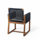 Outdoor Dining Chairs Set of 2, Acacia Wood Patio Armchair with Rope Design Back and Arms and Washable Cushion,for Backyard, Poolside, Garden,Black