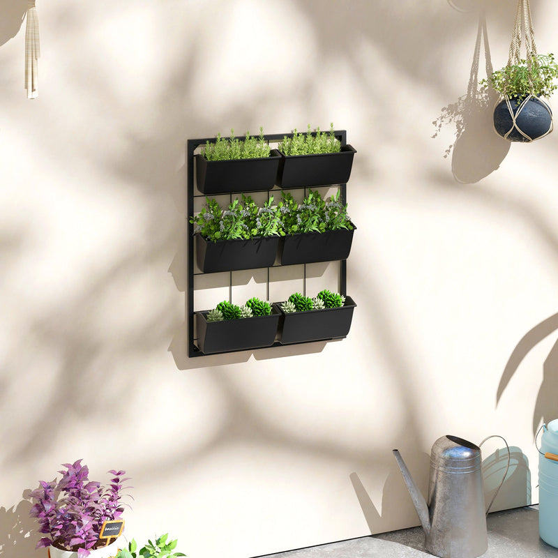 3-Tier Wall Planter with 6 Pots for Indoor and Outdoor Use, Hanging Plant Holder, Self Draining Wall Mounted Planter for Vegetables, Flowers, Herbs, Black