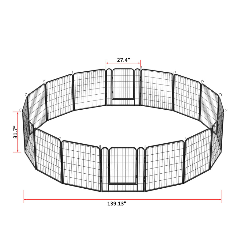 16 Panels Heavy Duty Metal Playpen with door,31.7"H Dog Fence Pet Exercise Pen for Outdoor