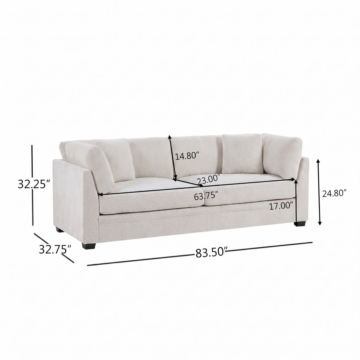 83.5" Modern Flared Arms Sofa (Beige), photo 3 of 10
