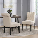 Dining Rolltop Chairs (Set of 2), Upholstered Armless Chair With Wood Leg - Ivory by HouseOfZazla