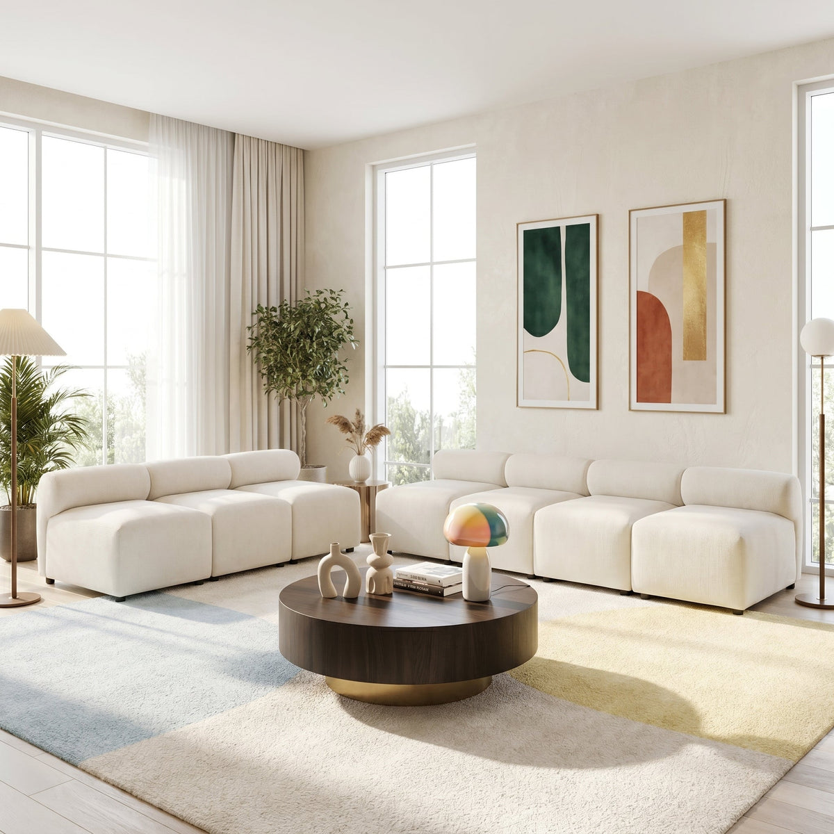 Evelyn 7-Piece Modular Chenille Sectional Sofa with Solid Wood Frame - Light Grey