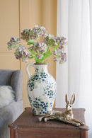 7.5x7.3x12" White Ceramic Vase with Blueberry Motif by HouseOfZazla