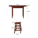 3 Piece Handcrafted Kitchen Island Breakfast Table Set, 2 Drawers, Rubberwood, Stools, Walnut Brown