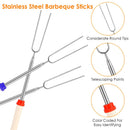Stainless Steel Roasting Sticks Set 31.9in Extendable Telescoping Marshmallow Hot Dog Fork Skewers Set w/ Corn Needles Fork Knife For BBQ Fire Pit Cam