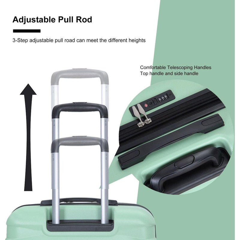 3 Piece Luggage Sets PC Lightweight & Durable Expandable Suitcase with Two Hooks, Double Spinner Wheels, TSA Lock, (21/25/29) Light Green