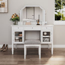 Elegant Makeup Vanity Desk With Adjustable Mirror And Storage And Construction - White by Unique Piece Furniture