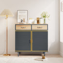 31.5" Wide 2 Drawer Sideboard, Modern Furniture Decor, Made with Iron + Carbonized Bamboo, Easy Assembly